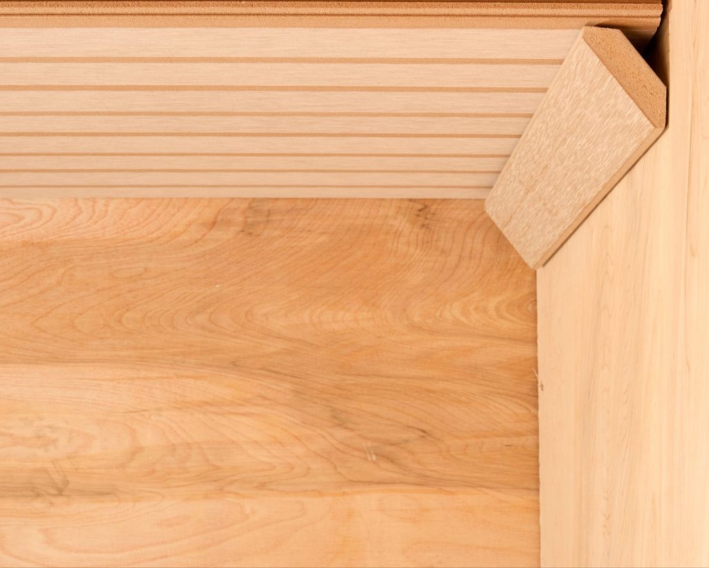 ACRE Flat Crown Moulding outside corner detail showing flat face profile and miter joint